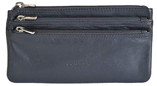 GOLUNSKI Soft Leather 3 Section Zipped Coin Purse 6 Colours - 0330 (Navy Blue)