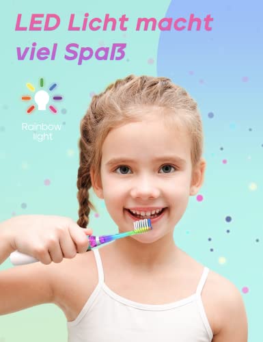 Seago Elektrische Zahnbürste Kinder ab 2, Kinderzahnbürsten mit 4 Extra Weiche Bürstenköpfe und LED Licht, 4 Modi 24000VPM Smart Timer Schallzahnbürste für Kleinkind Mädchen Jungen SG977(Grün) thumbnail 2