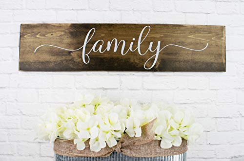 Dark Walnut Family Wooden Sign - Rustic Farmhouse Wood Handmade Decor - Wood Wall Home Decor