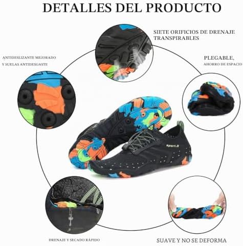 Escarpines Hombre Mujer Zapatillas de Agua Antideslizantes Zapatos de Agua Secado Rápido Zapatillas Playa Calzado para Natacion Surf Acuaticas Piscina St.1 Negro Gr.42 EU