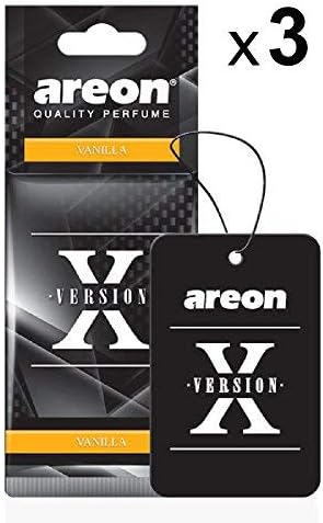 AREON X Version Car Air Freshener Vanilla Sweets Mirror Hanging Black Set Multi Pack of 3, 3 x Vanilla, 1 count (Pack of 3)