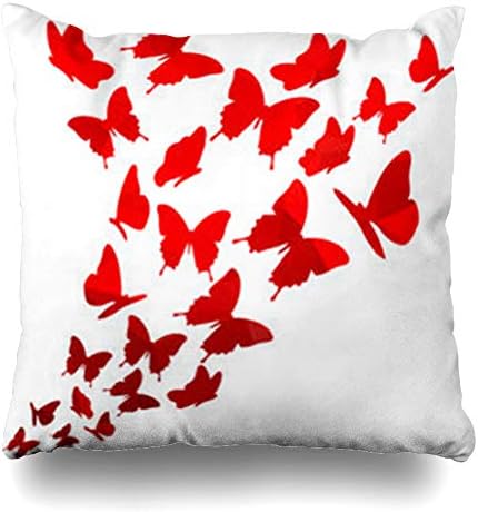ArtsDecor Throw Pillow Covers Congratulation Red Triangle Butterflies Swirl Flying Butterfly Happiness Geometric Pattern 3D Effect Home Decor Cushion Square Size 18" x 18" Zippered Sofa Pillowcase