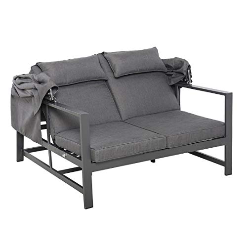 OUTLIV. Daybed Atlanta, mit Dach Doppelliege für Garten & Terrasse, Aluminium & Olefin, Verstellbare Rückenlehne, Abnehmbares Sonnendach, Anthrazit/Grau – Bild 8