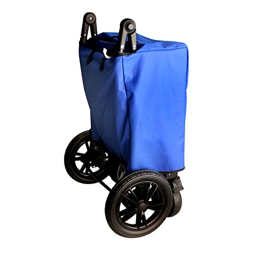 BLUE PUSH AND PULL HANDLE WITH REAR FOOT BRAKE OUTDOOR SPORT COLLAPSIBLE FOLDING STROLLER WAGON BABY TROLLEY W/ CANOPY GARDEN UTILITY SHOPPING TRAVEL CARTFREE CARRYING BAG - EASY SETUP NO TOOL NEEDS