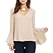 Cheapcotton Women's V-Neck Long Bell Sleeves Cut Out Back Blouse