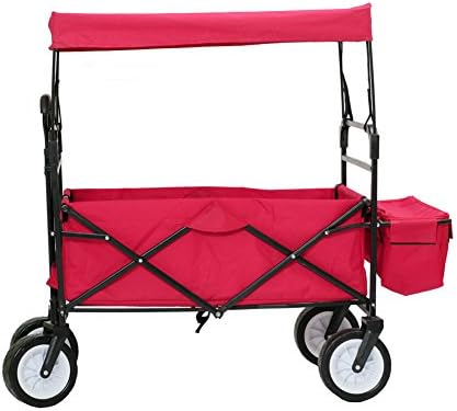 TAIBEILI Multi-Use Collapsible Folding Garden Cart Heavy Duty Utility Wagon Shopping Yard Beach Cart (Red 2)
