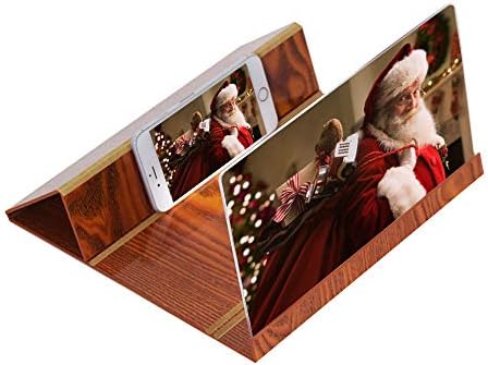 Iusun Screen Magnifier 3D HD Stereoscopic Phone Screen Enlarger Cellphone Movies Video Amplifier with Foldable Holder Stand 12 Inch Desktop Wood Bracket for All Smartphone