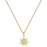 Dtja Dainty Crystal Sun Pendant Necklace for Women 14K Gold Plated Stainless Steel Boho Celestial Link Charm Chain Adjustable Necklaces Delicate Birthday Holiday Anniversary Jewelry Gift 18"