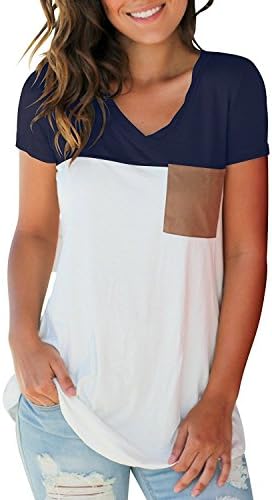 LOSLISS Basic Stretch Tees V Neck Short Sleeve Tunics for Leggings Baby L Navy Blue