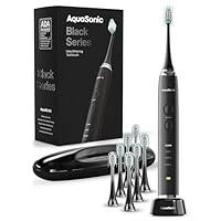 Aquasonic Black Series Ultra Whitening Toothbrush – ADA Accepted Electric Toothbrush- 8 Brush Heads & Travel Case – 40,000 VPM Electric Motor & Wireless Charging - 4 Modes w Smart Timer