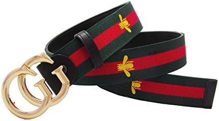Western Contrast Color Canvas Leather Bee Embroidery G Buckle Women Belt Gift With Jeans