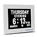 Johnziny Digital Calendar Day Clock- 8 Alarms Dementia Clocks Extra Large Non-Abbreviated Alzheimer Memory Loss Vision Impaired Battery Backup Alarm Clock for Seniors Elderly