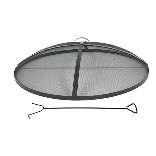 Relaxdays Fire Bowl Spark Guard with Poker, Steel, Black, Ø 90 cm