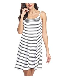 INWECH - Mini vestido de fiesta informal hasta la rodilla, a rayas, con correa de espagueti, para verano, suelto, playero