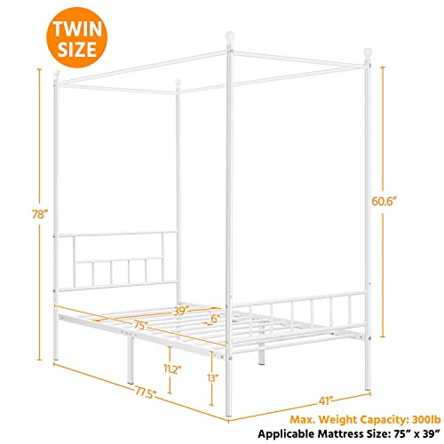 Yaheetech Metal Canopy Platform Bed Frame FourPoster Canopied Bed