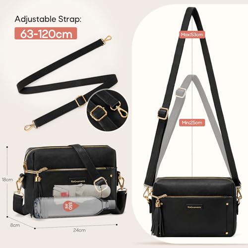 RAINSMORE Shoulder Bag Women Medium Women's Bags PU Leather | Small Crossbody Bag with Large Capacity for Umbrella and Bottle 550ml, Shoulder Bag with Tassel and Anti-theft Zipper