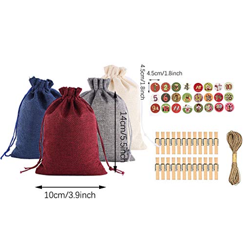MiMiey Adventskalender Tüten Zum Befüllen Jute Säck Weihnachten Deko Kalender Stoffbeutel Geschenktüten (Stil-E)