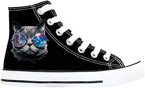 Mewow Daily Womens Teen-Girls Cute Cool Cat Print High-top Flat Canvas Shoes Fashion Sneakers Plus Size
