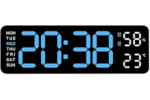 Digital Clock with Large Display Calendar Temperature Date for Wall or Desk Powered with Battery Backup