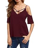 StyleDome Women Front Cross Off Shoulder Short Sleeve Deep V Neck Casual T Shirts Tops Blouse