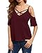 StyleDome Women Front Cross Off Shoulder Short Sleeve Deep V Neck Casual T Shirts Tops Blouse