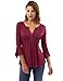 PattyBoutik Women's Henley Lace Inset 3/4 Bell Sleeve Blouse