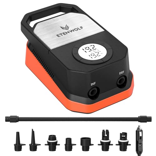 ETENWOLF S4 Paddle Board 1.4 Bar High Pressure 12V DC Air Pump with Auto Stop and Deflation, 4 Fast Electric Pumps for Stand Up Paddle Boats Kayak Air Mattress