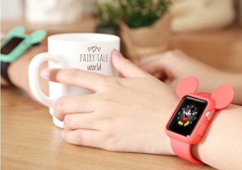 pipigo iWatch Case 38MM Series 3/Series 2/Series 1 Sport/Edition/Nike Soft Silicone Protective Cover for Cartoon Mouse Ears Apple Watch Case (Black)