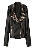 LaiGouMai Womens Notched Lapel Punk&rock Rivet Spiked Studded Pu Leather Biker