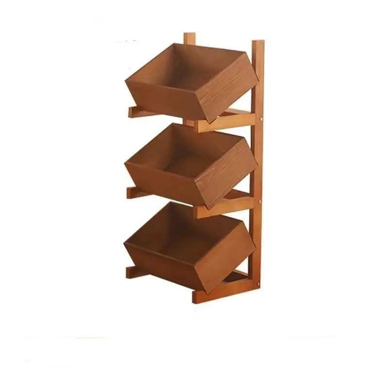 Fruit Basket for Kitchen, 3 Tier Fruit Basket, Bamboo Fruit Basket, Produce Storage, Fruit Holder, Fruit and Vegetable Storage for Potato, Onion, Bread and Snack.（Cherry color）