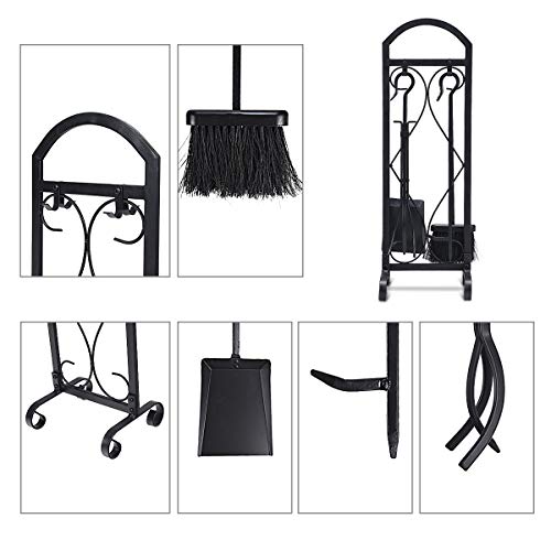 Tangkula 5 Pieces Fireplace Tools Sets Leaf Design Wrought Iron Toolset