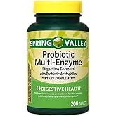 Spring Valley Probiotic Multi-Enzyme Digestive Formula Tablets, 200 Count + 1 Mini Pill Container with Key Chain (Colors May Vary)