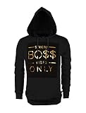 SCREENSHOTBRAND-S51745 Mens Hip Hop Premium Fleece Hoodie - Pullover Long Sleeves Fashion Hoody Embossed Boss Vibes Print - Black - XLarge