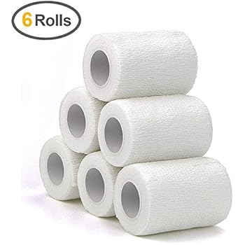 MUEUSS Self-Adhesive Bandage Wrap Tape Waterproof Breathable Elastic Cohesive Non-Woven FDA Approved 3 Inches x 5 Yards (White, 6 roll)