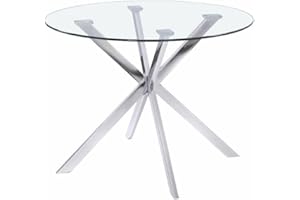 Uptown Club Modern Round Dining Table with Tempered Glass Top, Seats 4 in Style & Comfort, Elegant Kitchen Furniture for Contemporary Home, 42" Silver