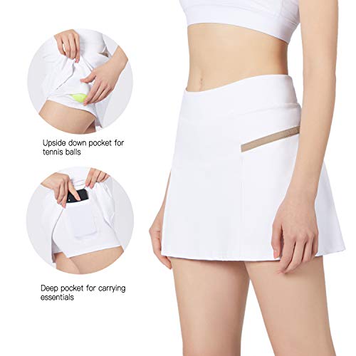 POSHDIVAH Women's Athletic Skirts with Built-in Shorts Skorts for Tennis Golf Running Workout and Casual White S