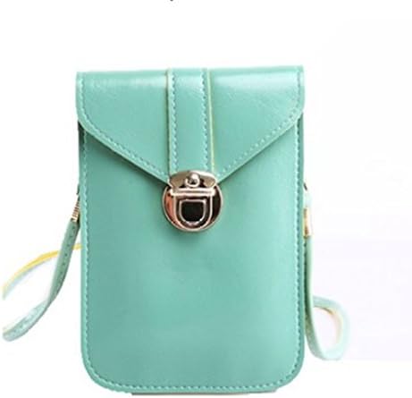 Edmen Women Leather Mini Handbags Crossbody Single Shoulder Bag Cellphone Pouch Purse (mint green-yellow)