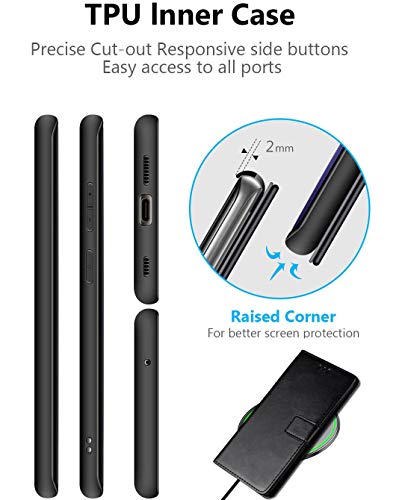 MingMing Case for LG Q7, Protective Case with TPU Shell, Folding Stand, Card Slot, Book Flip Phone Cover Case for LG Q7, Black