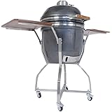 Hanover Grills HAN191KMDCSCA-GM Kamado Grill with Cart, Shelves & Accessory Package, Gun Metal, 19"