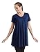 Come Together California CTC WT1057 Womens V Neck Short Sleeve Pleats Tunic Top L Navy