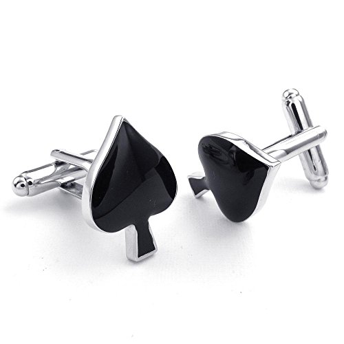 Jonline24h 2pcs Men's Poker Playing Cards Spade Shirts Cufflinks, Wedding, Color Black Silver, 1 Pair Set