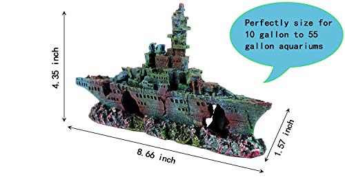 DOOGYEE Artificial Resin Shipwreck Aquarium Decorations,Fish Tank Decorations Accessories,Perfect Fish Hideouts for Freshwater Saltwater Aquarium Décor