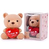 Gloveleya I Iove You Plush Teddy Bear Lover's Gift Toy Red Heart 6 Inches with Gift Box