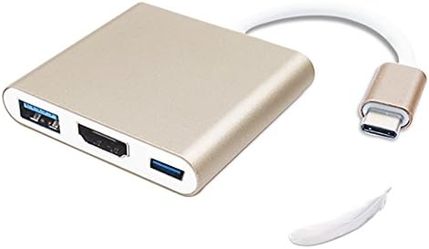 USB 3.1 Type C Adapter to HDMI Converter 4K + USB 3.0 + USB-C Cable Fast Charging Port for New MacBook 12”/OSX/iPad/ChromeBook Pixel/Dell XPS13/Yoga 900/Lumia 950XL/USB-C Device to HDTV/Projector-Gold