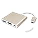 USB 3.1 Type C Adapter to HDMI Converter 4K + USB 3.0 + USB-C Cable Fast Charging Port for New MacBook 12”/OSX/iPad/ChromeBook Pixel/Dell XPS13/Yoga 900/Lumia 950XL/USB-C Device to HDTV/Projector-Gold
