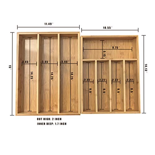 Bamboo Silverware Organizer, Kitchen Cutlery/Utensil/Flatware Drawer Organizer and Storage,Large Wide Organization and Tray Holder Set of 2 - Thumbnail 2