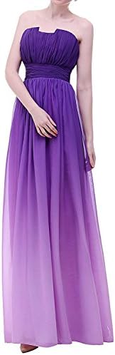YanLian Strapless Pleats Gradient Colorful Ombre Chiffon Prom Dress Evening Gown Ombre Purple US14