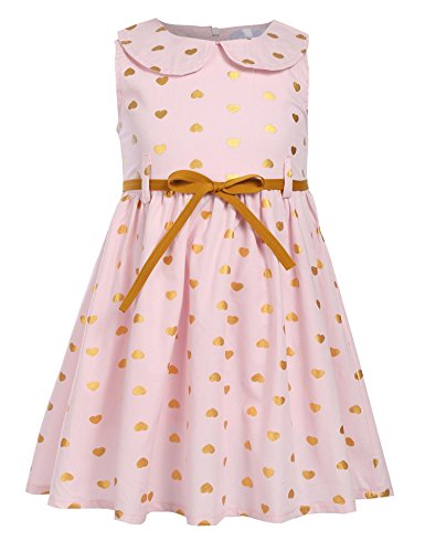 Arshiner Girls Sleeveless Doll Collar Dress Vintage Polka Dot Swing Peter Pan Collar Dress With Belt, Pink, 120(Age for 5-6Y)