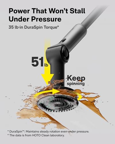HOTO Flexi™ Cordless Electric Spin Scrubber, Adjustable Angle, Extendable Handle, Smart Display, IPX7 Waterproof, Powerful Cleaning Scrubber with 8 Replaceable Brush Heads, for Bathtub, Bathroom, Tile