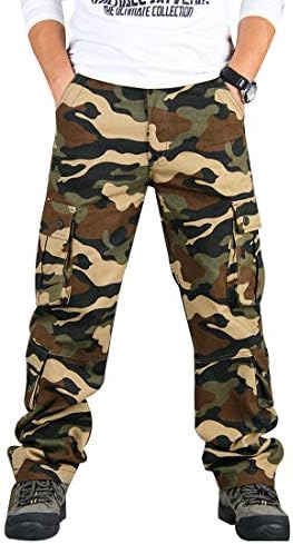 Mens Relaxed-Fit Cargo Pants Multi Pocket Military Camo Combat Work Pants
